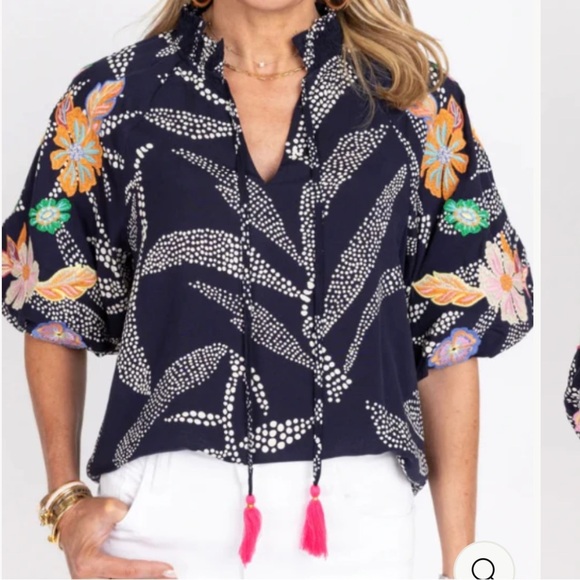 THML Blue Blouse with Colorful Embroidery New with tag Sizes Medium - Picture 10 of 12